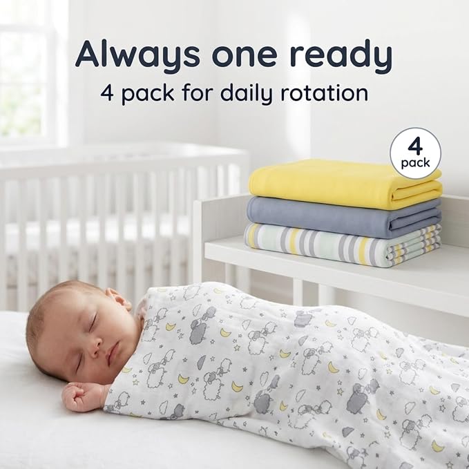 EVERYDAY KIDS 4 Pack of Soft Flannel Receiving Baby Blanket Set; Yellow/Gray - Image 6