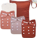 babygoal AWJ Cloth Diapers with Tummy Panel Pack of 7, 3 Diaper Cover with 3 Inserts and Wet Dry Bag, Adjustable Washable Reusable for Baby Girls and Boys