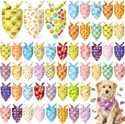 50 Pcs National Dog Day Dog Bandanas Bulk Pastel Paw Prints Pattern by Jeere