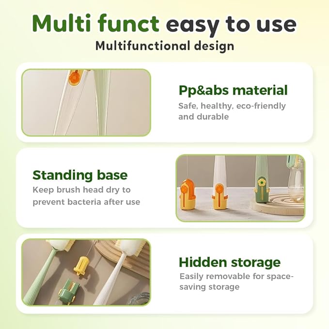 5 in 1 Bottle Cleaning Brush, Multifunctional Water Bottles Cleaner Brushs Portable Bottle and Lid Cleaning Brush Tool, Straw Cleaner Brushs for Baby Bottles Tumblers Glass Cups (2, White)