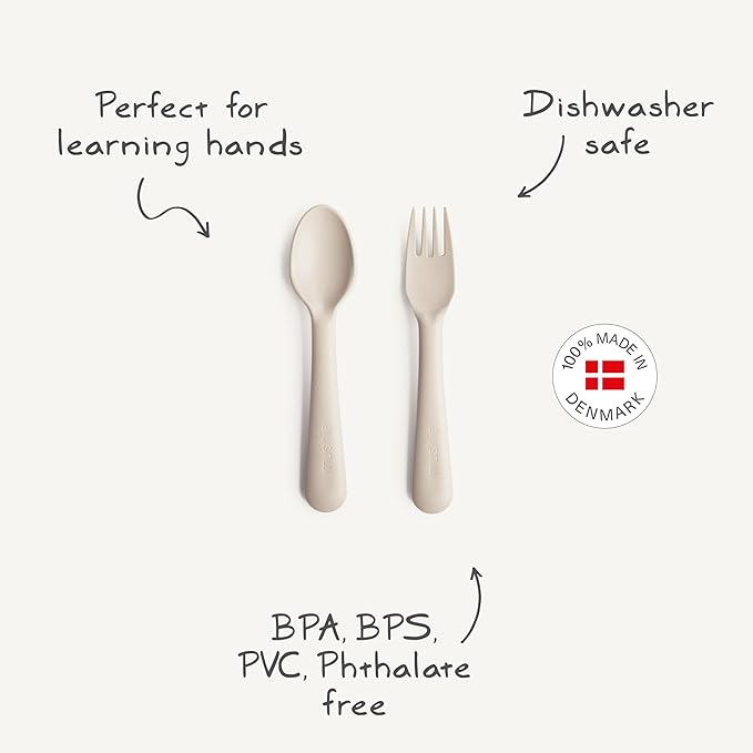 mushie Flatware Fork and Spoon Set for Toddlers | Made in Denmark (Daffodil)