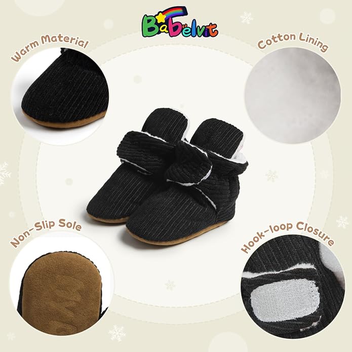 Babelvit Newborn Baby Boy Girl Soft Fleece Booties Stay On Infant Slippers - Image 5