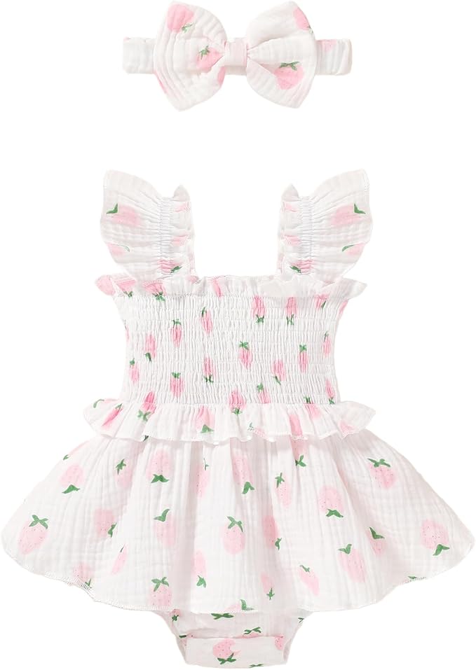 YOUNGER TREE Baby Girl Clothes Ruffle Romper Boho Dress Summer Cake Smash by YOUNGERTREE