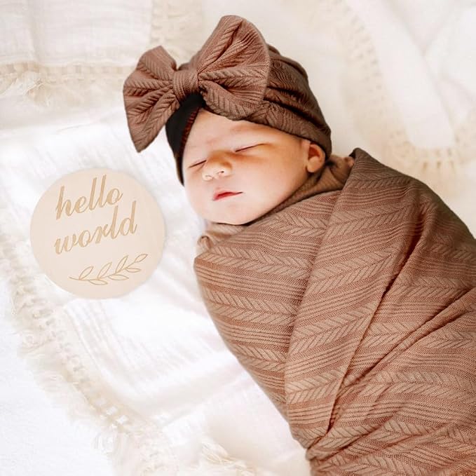 AQOKKA Newborn Receiving Blanket Wheat Ear Bow Hat Hairband Set - Image 7