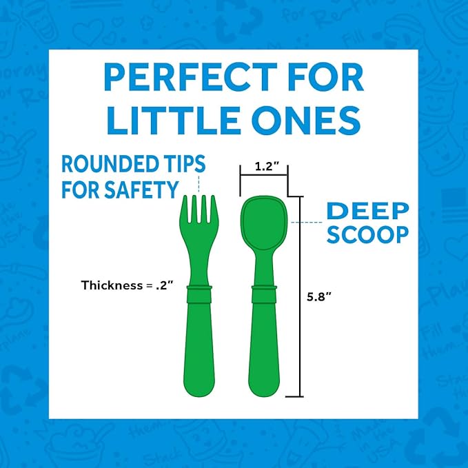 Re-Play Toddler Forks and Spoons Set - 4x4 Utensils Set for Kids - Dishwasher and Microwave Safe - Made in USA - Pack of 8 - Navy Blue