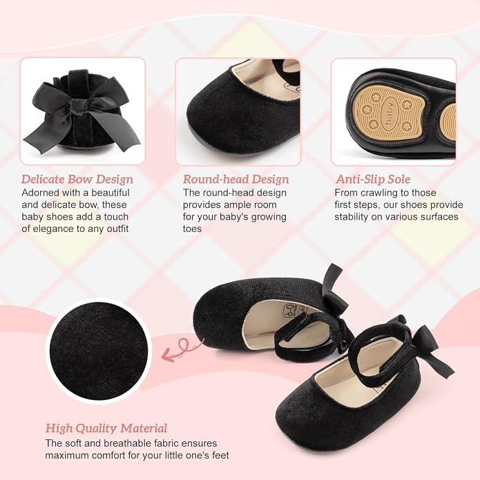 KIDSUN Infant Baby Girls Mary Jane Shoes Non-Slip Rubber Sole Ballet Slippers - Image 4