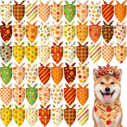 200 Pcs Fall Dog Bandanas Bulk Autumn Pumpkin Maple Leaves Pattern by Jeere