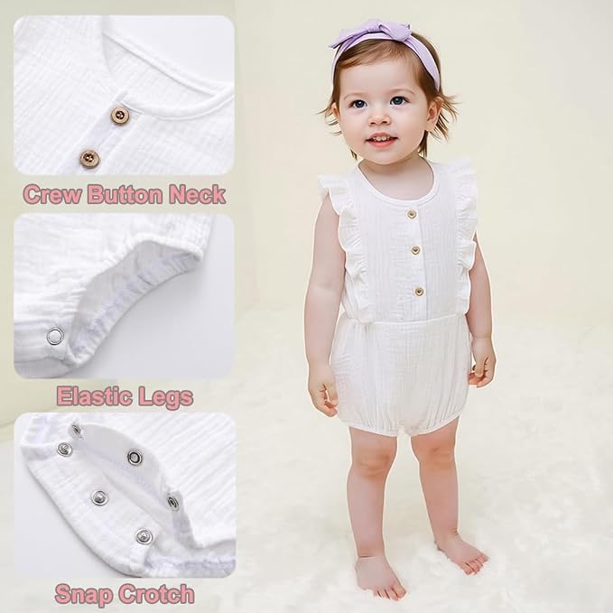 Baby Girl Bubble Romper Muslin Cotton Newborn Summer Clothes, 0-18M | Baby - Image 4