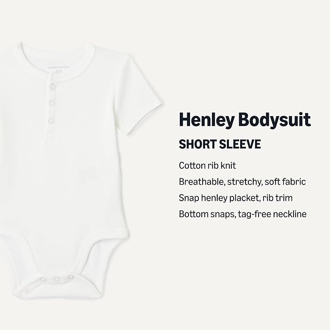 Amazon Essentials Unisex Babies' Short Sleeve Henley Bodysuit - Image 2