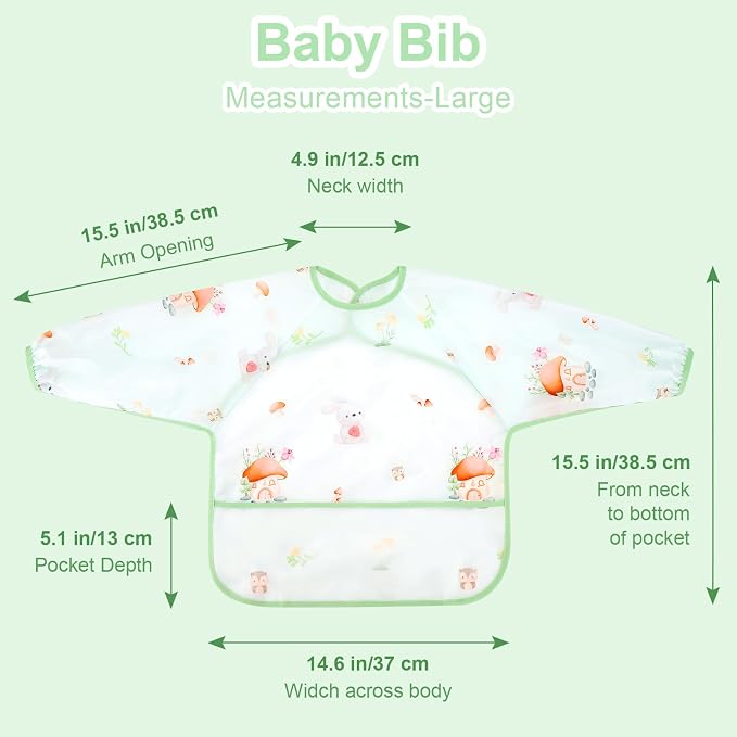 Accmor 4 Pack Long Sleeve Bibs, Baby Smock Waterproof Full Sleeved Bib - Image 7