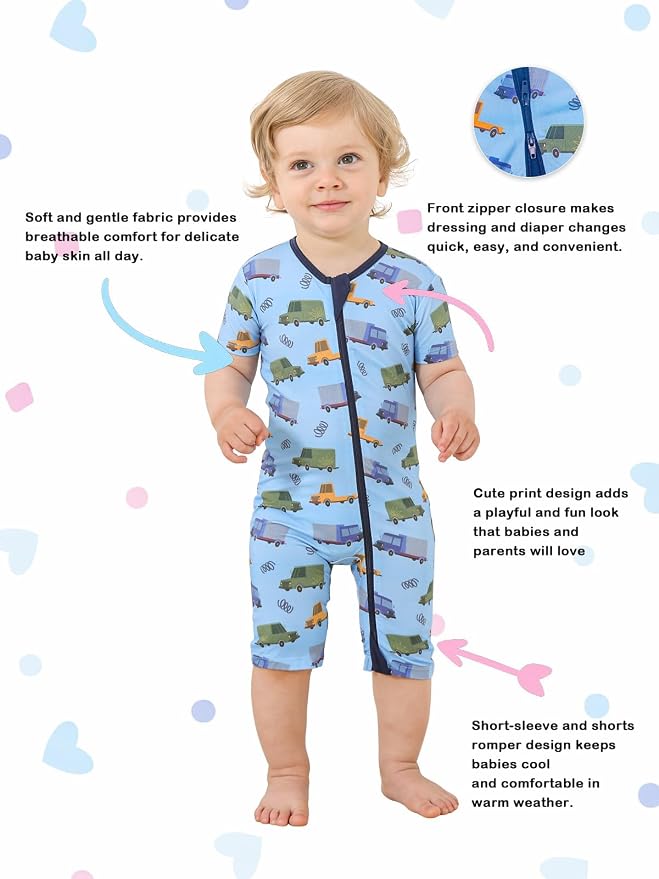 GUISBY Baby Rayon of Bamboo Short Sleeve Footless Zipper Romper 2 Pack | Soft - Image 2