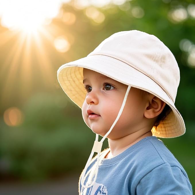 Baby Boy Sun Hat Toddler Bucket Beach Hat Girl UPF 50+ Cotton Linen - Image 4