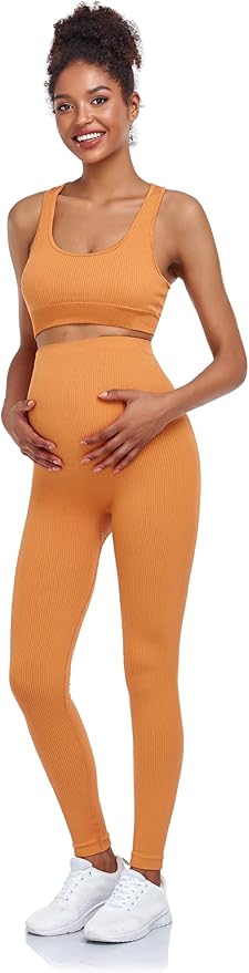 Women's Maternity 2 Piece Outfit Set - Bra & Shorts for Pregnancy - Yoga workout Lounge Wear Sets