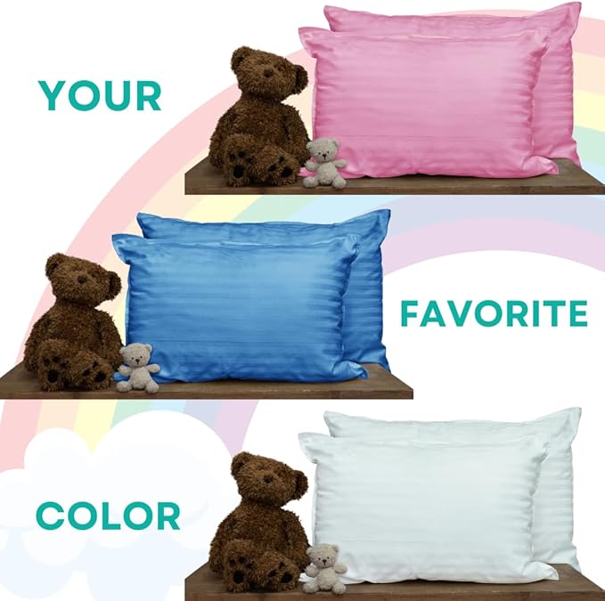 kinder Fluff Children Pillows (2pk) - The only Pillow for Kids 300T Cotton Shell & Down Alternative Fill - Machine Washable, Ideal Pillow for Kids Above 12 Years (17x26in - Pink)