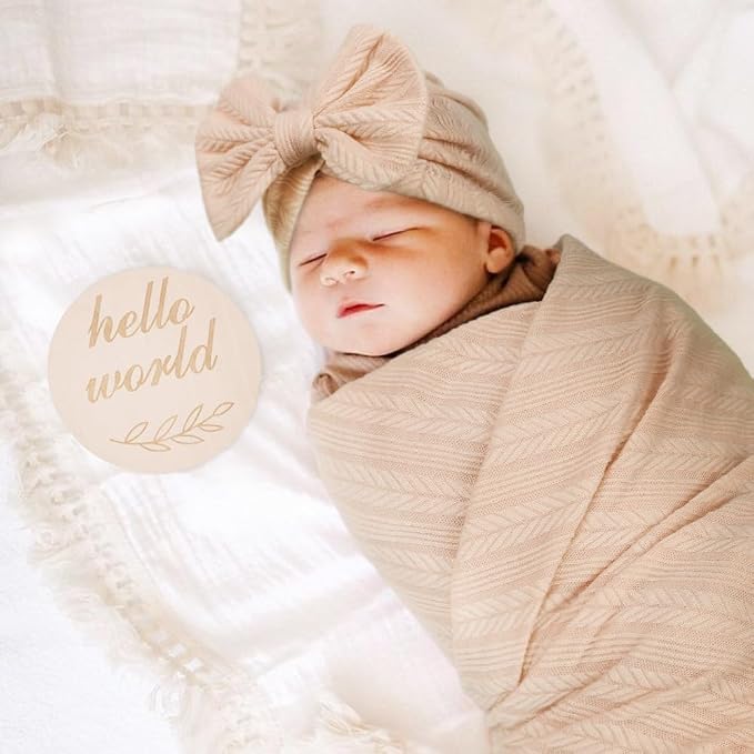 AQOKKA Newborn Receiving Blanket Wheat Ear Bow Hat Hairband Set - Image 5
