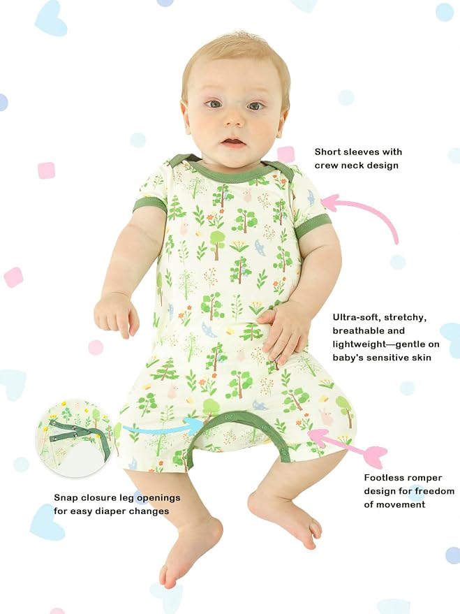 GUISBY Baby Rayon Romper Pajamas, 0-24M | Silky Soft Feel，Snap Closure，Footless - Image 2
