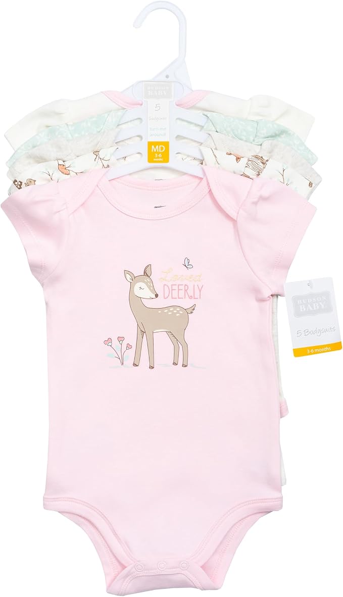 Hudson Baby Infant Girls Cotton Bodysuits 5-Pack - Image 2
