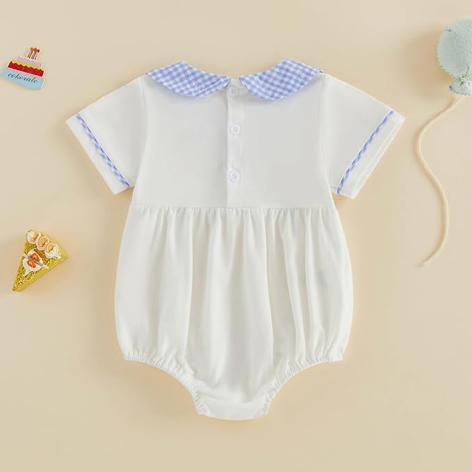 Baby Boy Girl Bubble Romper Short Sleeve Collar Summer Bodysuit - Image 3