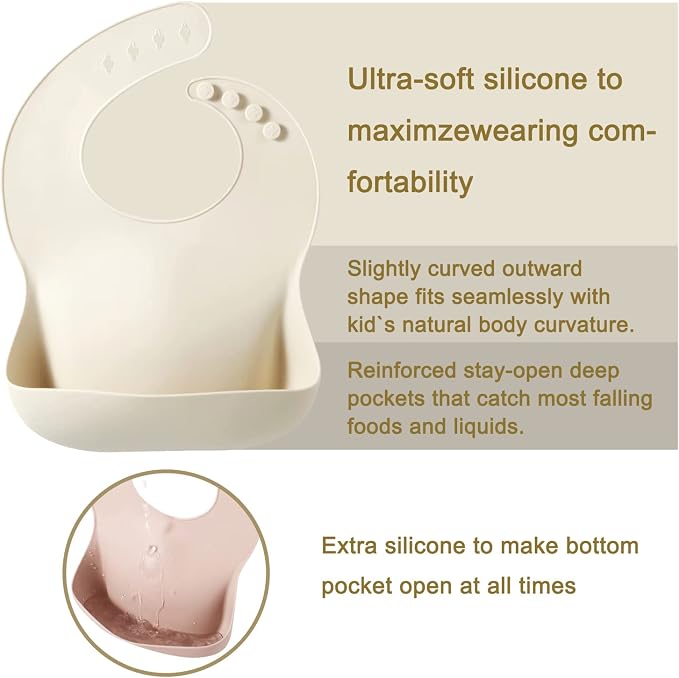 PandaEar Set of 3 Silicone Baby Bibs, Waterproof Soft Adjustable Bibs - Image 4
