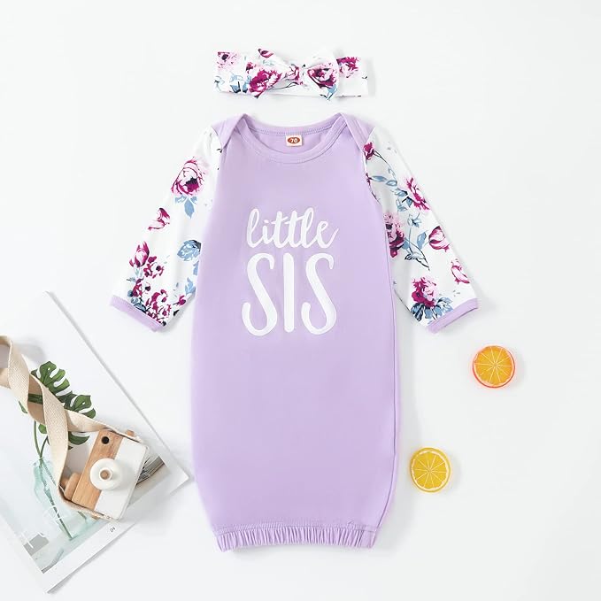 AMAWMW Newborn Baby Girl Little Sister Sleeper Gown Stripe Long Sleeve - Image 5