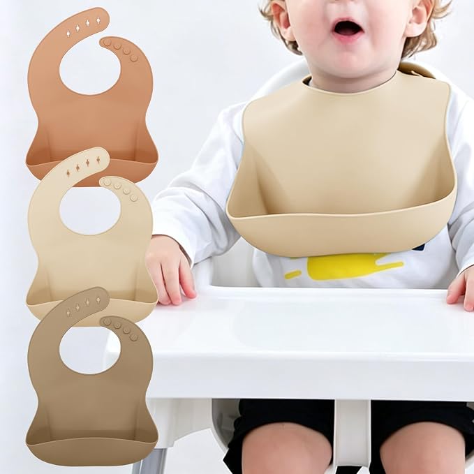 Set of 3 Silicone Bibs for Babies Toddler, Soft Adjustable Bibs for Baby Girl by Unknown