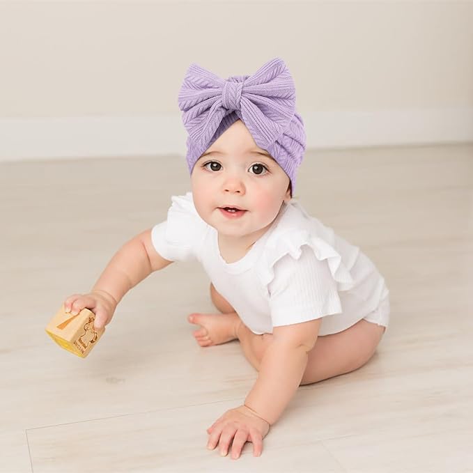 DRESHOW BQUBO 5 Pieces Newborn Baby Turban Hats Bow Baby Infant Beanie - Image 3