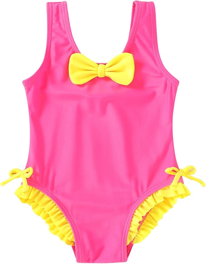 YOUNGER TREE Toddler Swimsuit Girl Cute Stripe One-Piece Ruffle Swimwear Baby Girl Bathing Suits with Bow