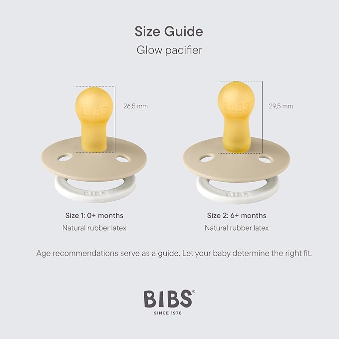 BIBS Pacifiers Colour Collection | Natural Rubber Baby Pacifier | Set of 2 BPA-Free Soothers | Made in Denmark | 18+ Months (Pack of 2) | Black Glow/Vanilla Glow