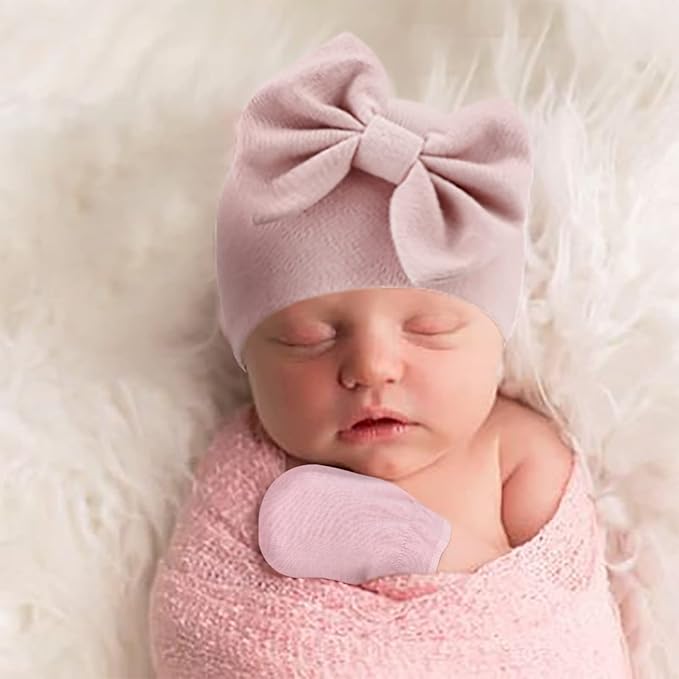 BQUBO Baby Turban Hats and Mittens Set Newborn Infant Hospital Hats Caps - Image 3