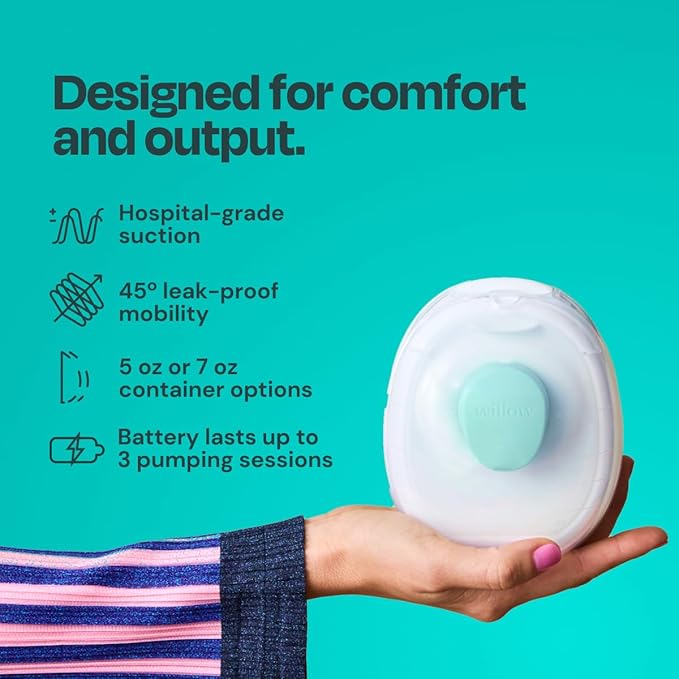 Willow Go - Wearable Breastfeeding Pump and Teal Case - Hands Free Breast Pump