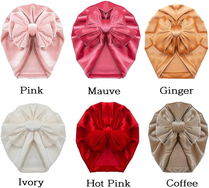 Baby Girls Hair Bow Turban Hat 6PCS Set, Top Bowknot Head Wrap Beanie India Caps - Image 3