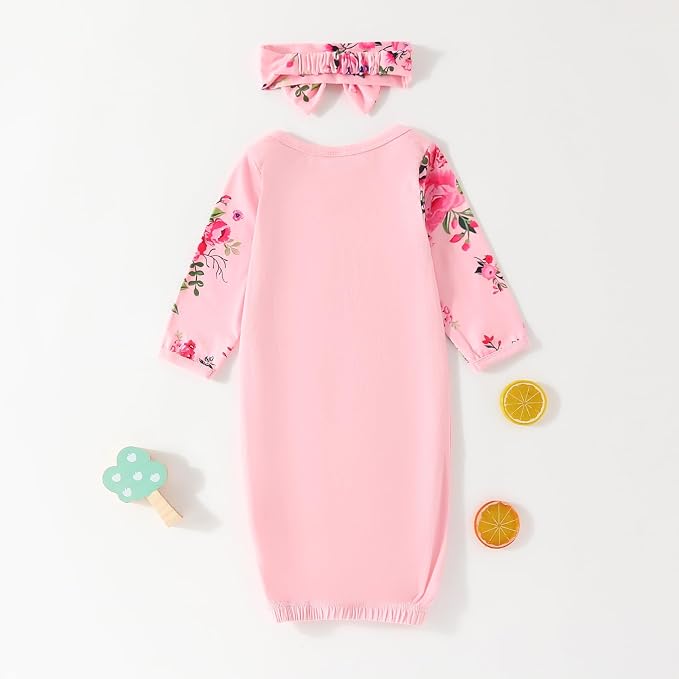 AMAWMW Newborn Baby Girl Little Sister Sleeper Gown Stripe Long Sleeve - Image 5
