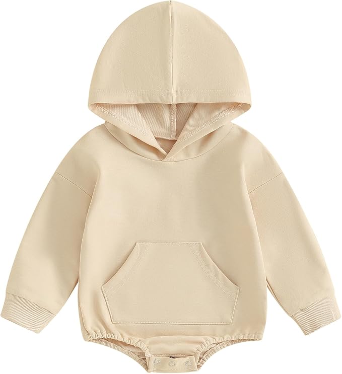 Baby Girl Boy Hooded Sweatshirt Long Sleeve Solid Color Romper Infant Baby Fall by Unknown
