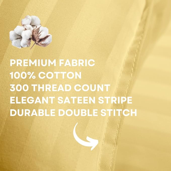 kinder Fluff Children Pillow (2Pack) 14x20in - Junior Pillows for Kids Age 4+, 100% Cotton Sateen Stripes Shell 300T, Down Alternative Fill, Machine Washable - Children & Travel Cushion - Yellow - M