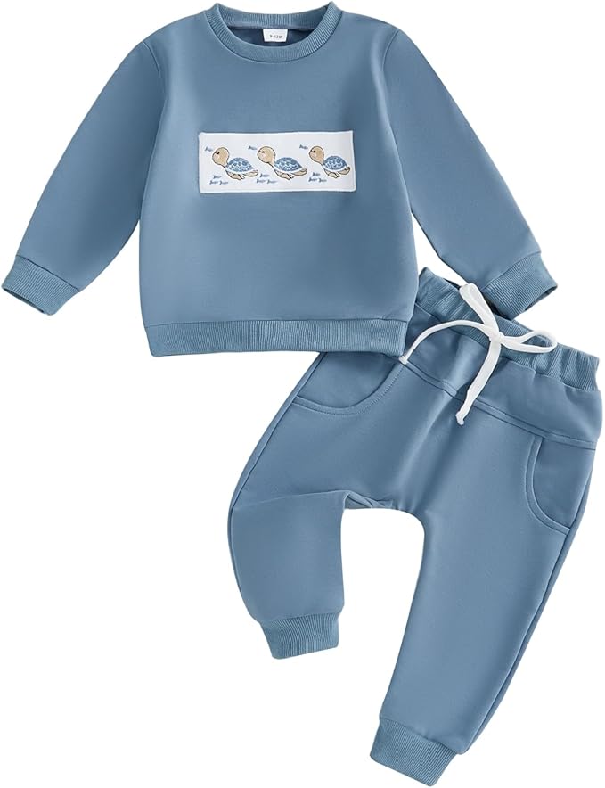 Nyapruwe Toddler Baby Boy Fall Outfit Funny Print Long Sleeve Sweatshirt Joggers Pants Set Kids Warm Winter Clothes