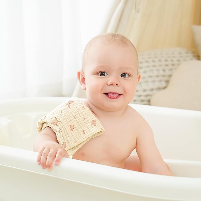 Bearmoss 12 Pack Baby Muslin Washcloths, 100% Cotton 10"x10" Face Towels - Image 5