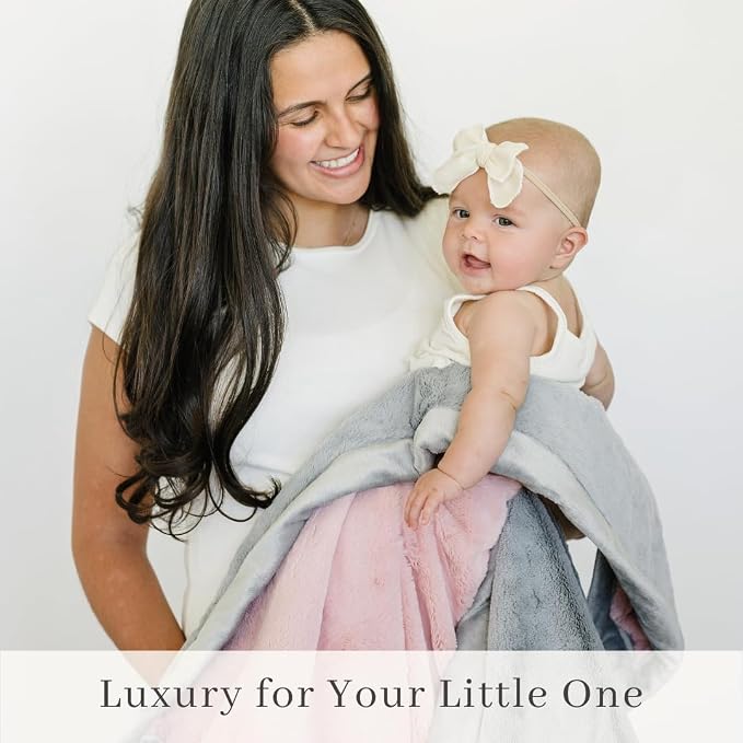 Saranoni Luxury Baby Blanket Receiving Blanket Light Pink Gray 40x30 | - Image 4