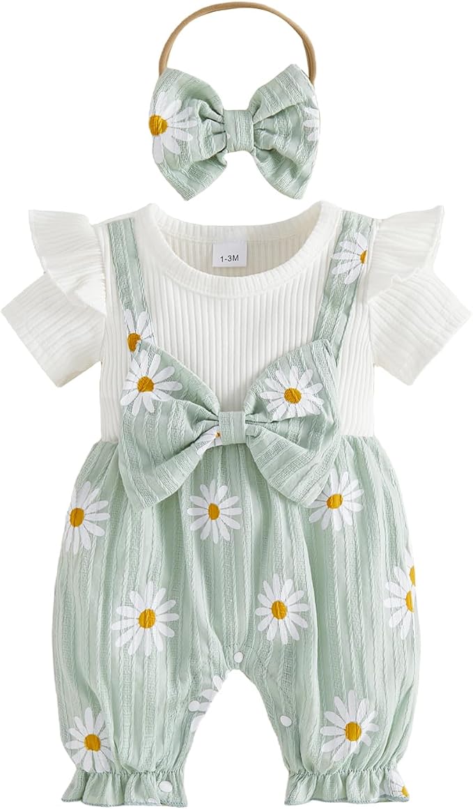 YINGISFITM Newborn Baby Girl Summer Clothes Short Sleeve Bubble Romper Bow by YINGISFITM