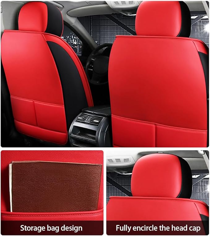 Leather Car Seat Covers for Volkswagen Atlas 2019-2023 Waterproof,Breathable and Non-Slip Napa Leather Car Interior Seat Covers,Comfortable and Durable,Easy to Install (5PCS,Luxury,Black+Red)