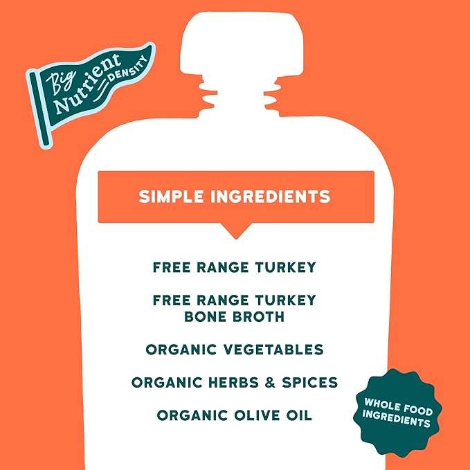 Serenity Kids 7+ Month Turkey Bolognese Bone Broth Baby Food Puree - Toddler Pouches with Organic Veggies & Free-Range Turkey - High-Protein Savory Blend, No Added Sugar & BPA-Free - 3.5 Oz, 12 Pack