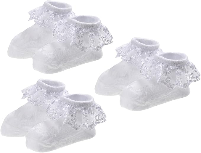 EPEIUS Baby Girl Ruffle Socks, Eyelet Frilly Lace Socks by EPEIUS