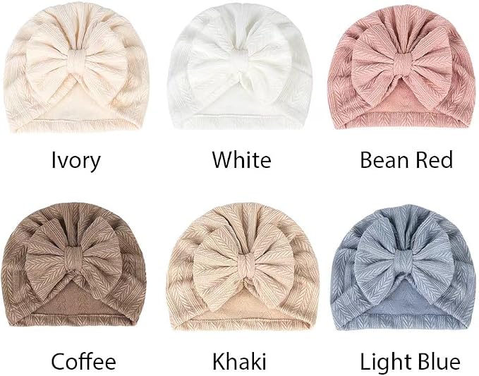 Baby Girls Hair Bow Turban Hat 6PCS Set, Top Bowknot Head Wrap Beanie India Caps - Image 6