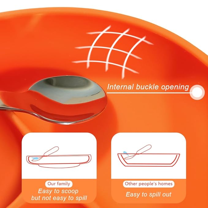 Divided Food Feeding Bowl Silicone Baby Dishes Kid Dinner Suction Baby Silicone Tableware Plate Bowl Spoon Fork Set BPA Free Non Toxic (Blue)