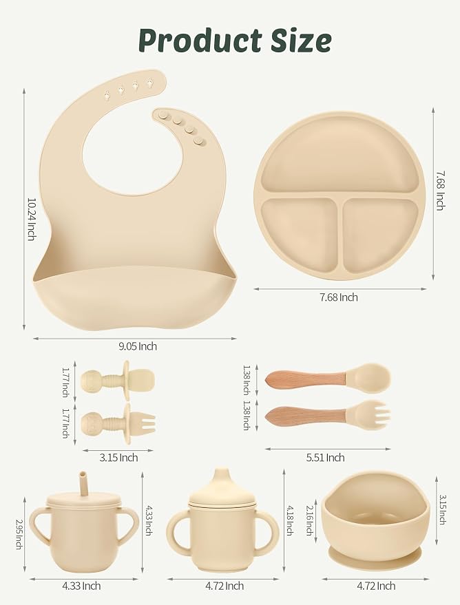 Silicone Baby Feeding Set 9 Pcs, Spill-Proof Suction Plate, Silicone spoon&forks - Image 8