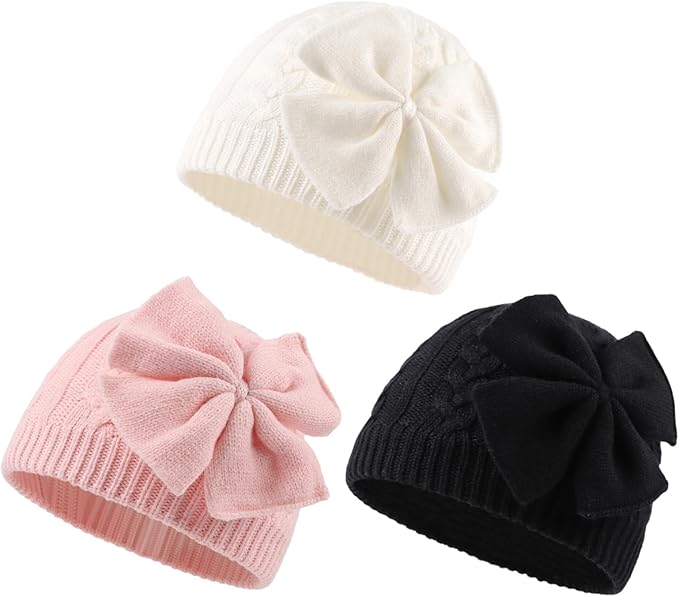 JANGANNSA Winter Warm Knitted Baby Hat for Girls Cotton Lined Infant Toddler Hat Autumn Cute Bow Classic Girls Beanie 0-6Y