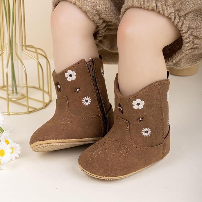 Meckior Baby Girls Cowboy Tassel Boots Side Zipper Moccasins Soft Bottom - Image 2