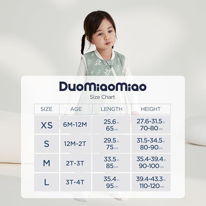 Duomiaomiao 1.5 TOG Toddler Sleep Sack 12-24 Months 100% Cotton Four Season Side Open Zipper Baby Sleep Sack with Feet, Breathable Toddler Wearable Blanket
