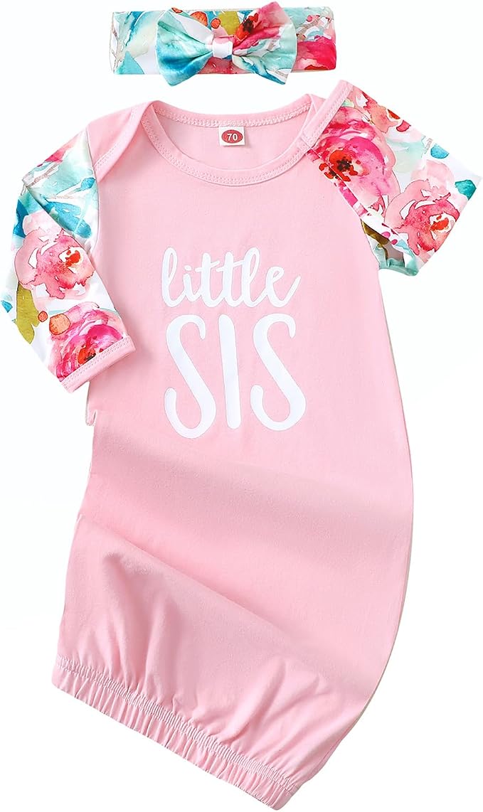 AMAWMW Newborn Baby Girl Little Sister Sleeper Gown Stripe Long Sleeve by AMAWMW