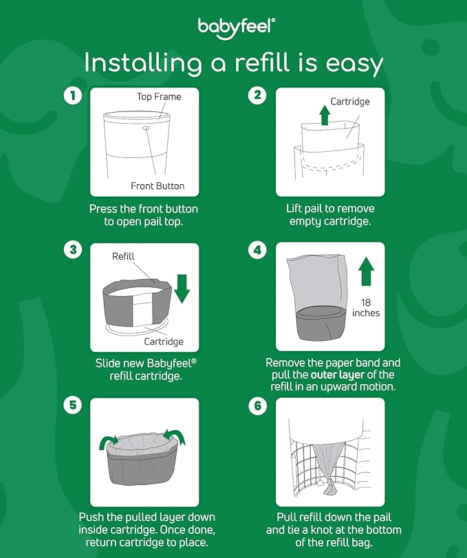 Babyfeel BIO Refills Compatible with DEKOR PLUS Diaper Pails | 100% Compostable | 4 Pack | 50% Extra Thickness | Compost Refill bags with Running Low Indicator | Powerful Odor Control | Fragrance-free