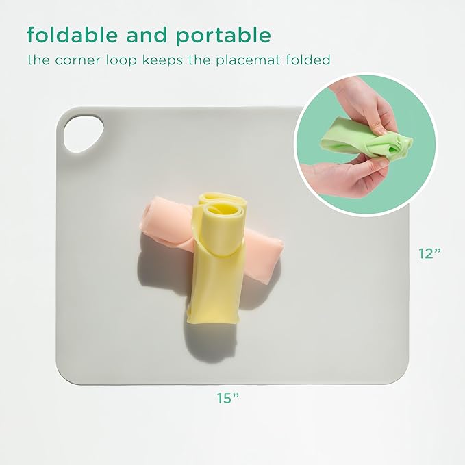 Olababy Fold N Go Silicone Placemat w Travel Case | Dishwasher Safe, BPA Free, Non-Slip, Waterproof | Mini Dining Mat for Infants, Babies, Toddlers and Kids (2, Kiwi/Blueberry)